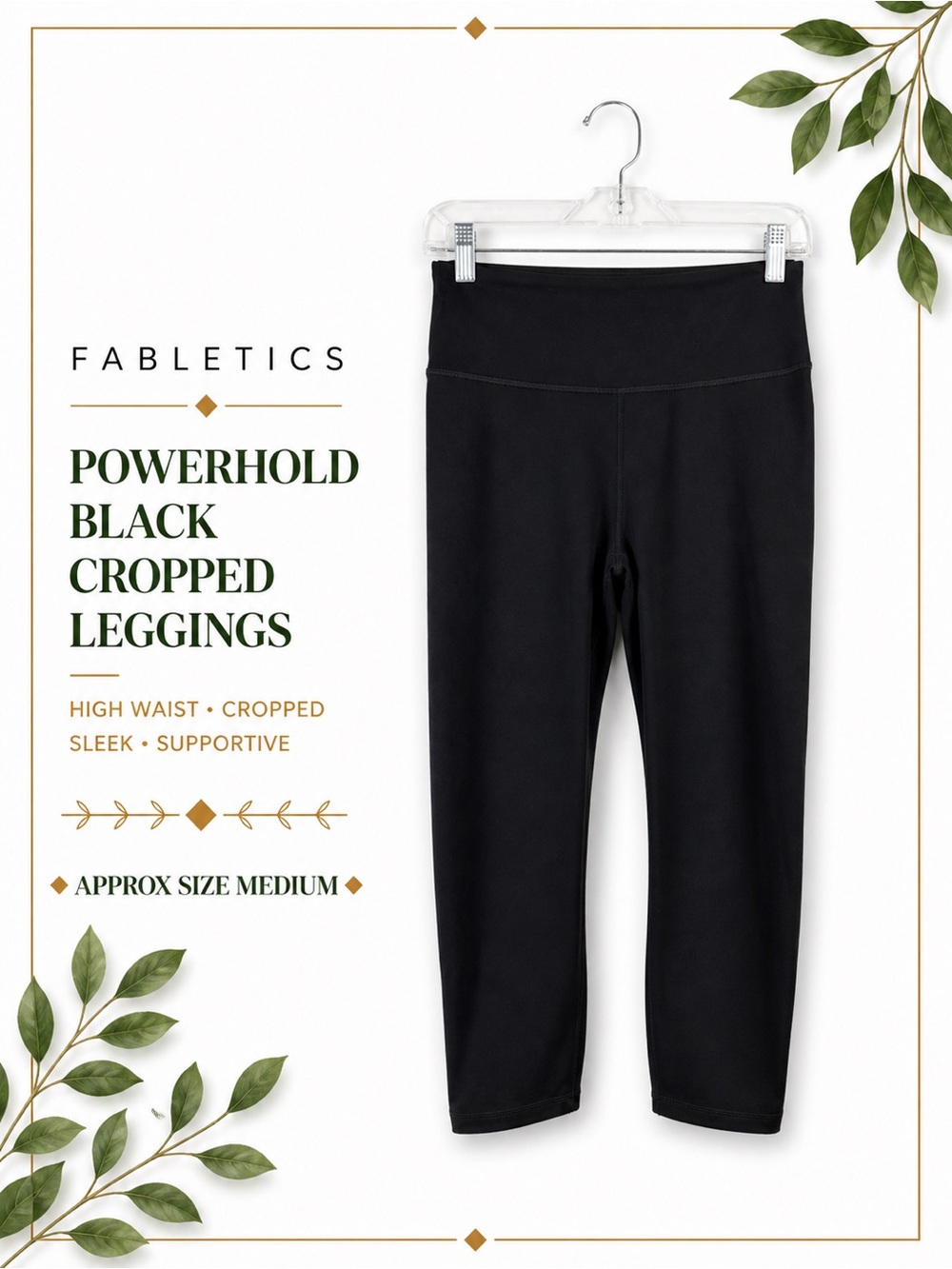 Fabletics PowerHold Black Cropped Leggings Approx Medium